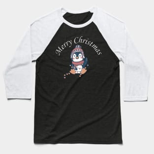 Penguin Christmas Light Baseball T-Shirt